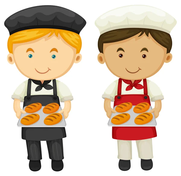 Zwei Bäcker mit frisch gebackenem Brot — Stockvektor