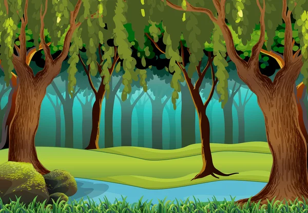 Escena con árboles en la selva — Vector de stock