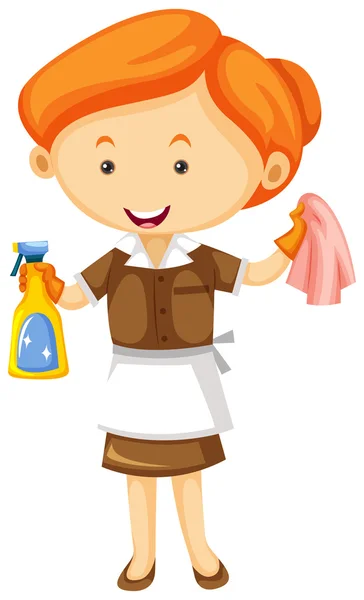 Maid with cleaning cloth and spray bottle — Stock Vector