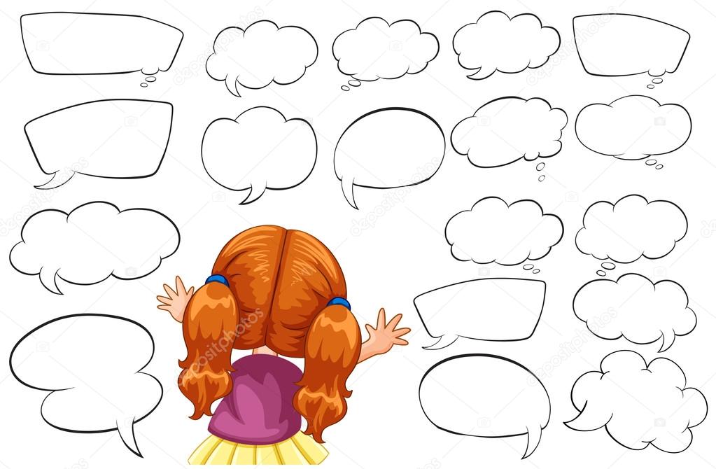 Girl and different shapes of speech bubbles