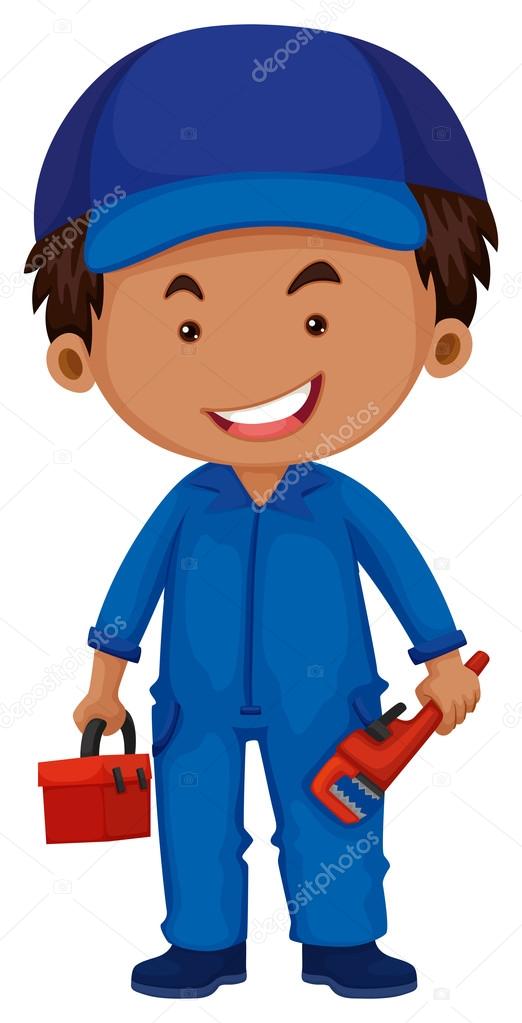 Plumber holding toolbox and wrench