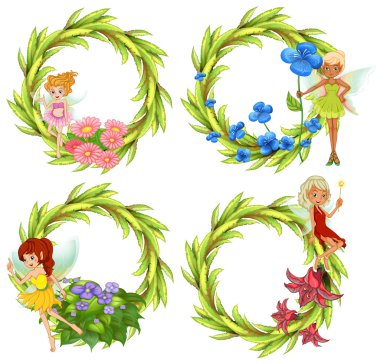 Template design wtih fairies and flowers clipart