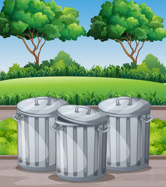 Trois poubelles dans le parc — Image vectorielle