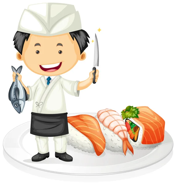 Japanese chef cooking sushi — Stock Vector
