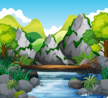 Dağ ve nehir ile sahne