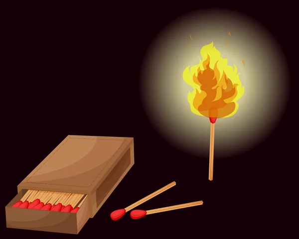火柴盒和燃着的火柴 — 图库矢量图片