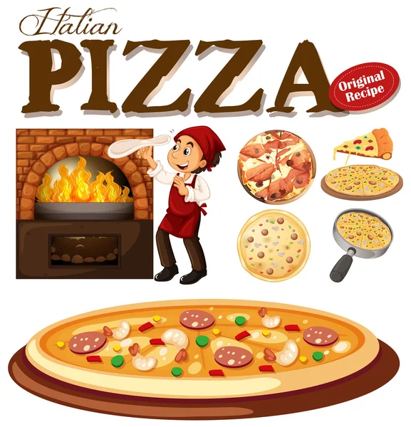 Szef kuchni co pizzy w piecu — Wektor stockowy