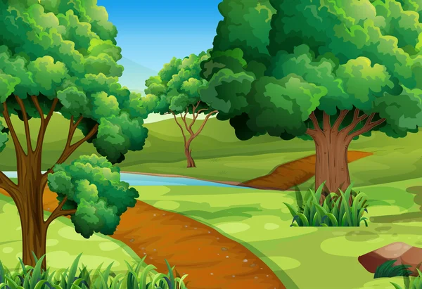 Scene with trees along the trail — Stock Vector