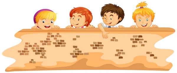 Boys and girls behind the wall — Stock Vector