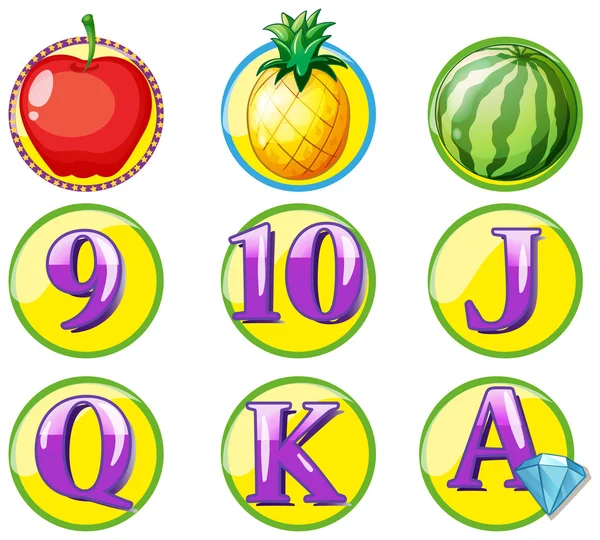 Παιχνίδι διακριτικό με φρούτα και αριθμούς — Διανυσματικό Αρχείο