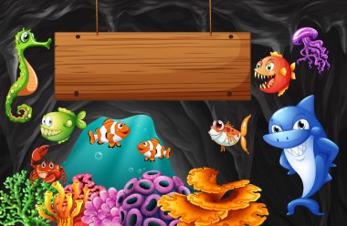 Ahşap işareti Yüzme deniz hayvanları