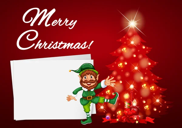 Kartki świąteczne z elf i czerwony drzewo — Wektor stockowy