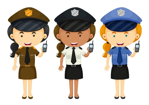 Polícia feminina em três uniformes diferentes —  Vetores de Stock