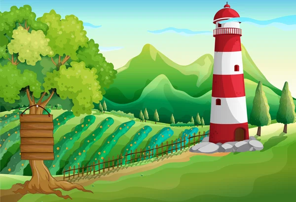 Szene mit Leuchtturm und Bauernhof — Stockvektor