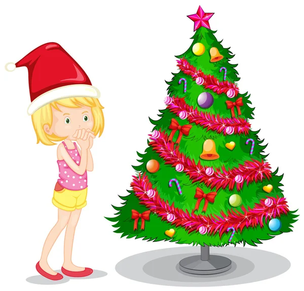 Ragazza e albero di Natale — Vettoriale Stock