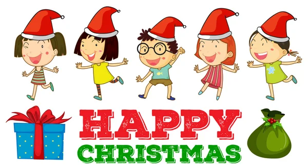 Thème de Noël avec des enfants dans des chapeaux de fête — Image vectorielle