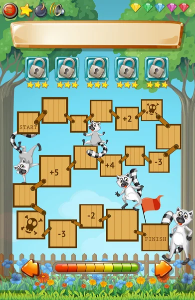 Game template with lemur in garden — Stock Vector