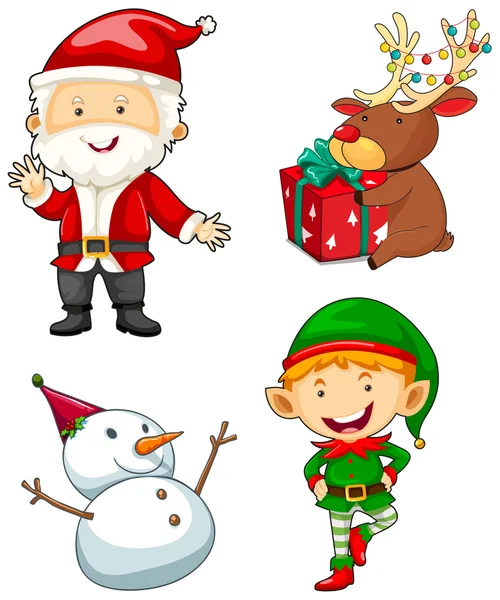 Christmas characters set on white background — Stock Vector