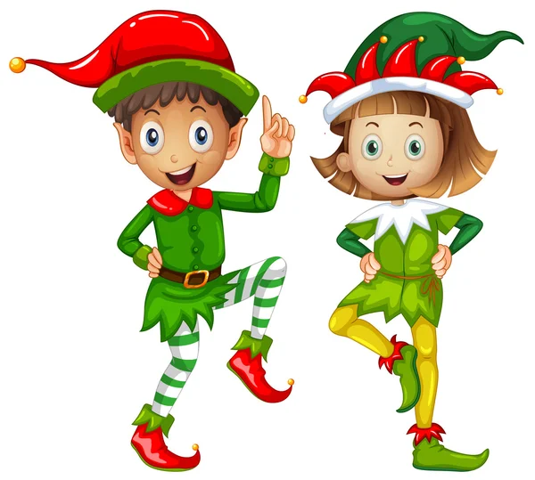 Male and female elves on white background — Stock Vector