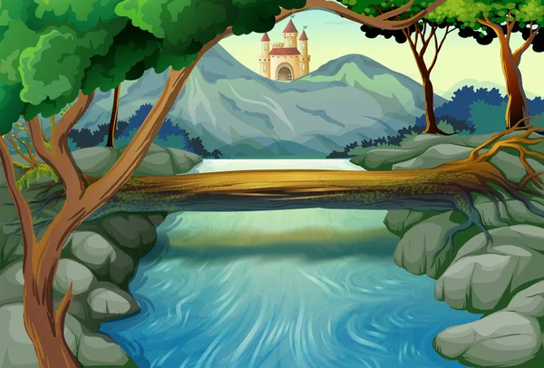 Σκηνή με πύργους ποταμό και το κάστρο — Διανυσματικό Αρχείο