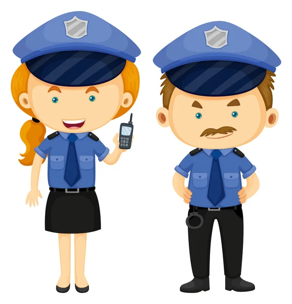Dos oficiales de policía en uniforme azul — Vector de stock