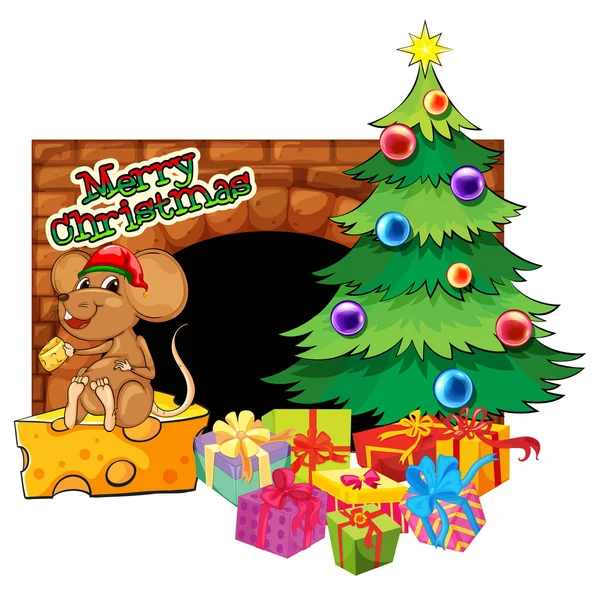 Modelo de cartão de Natal com árvore de Natal e presentes — Vetor de Stock
