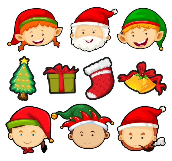 Tema de Natal com pessoas e ornamentos —  Vetores de Stock