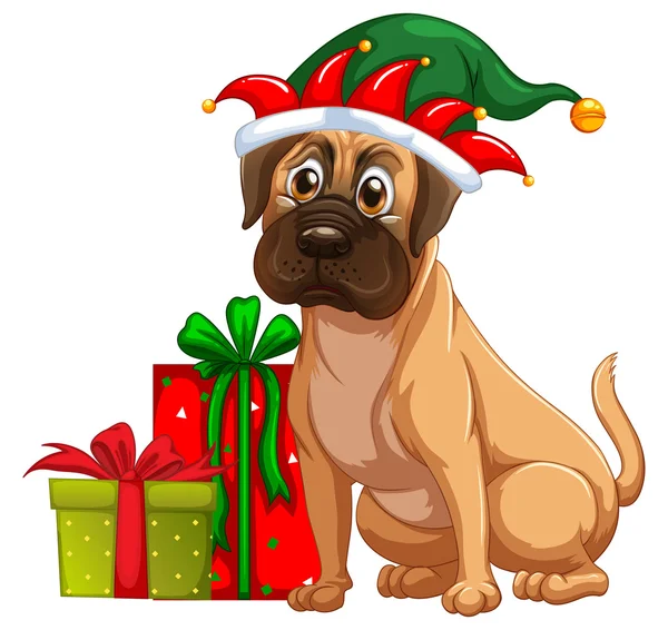Cane e regali di Natale — Vettoriale Stock
