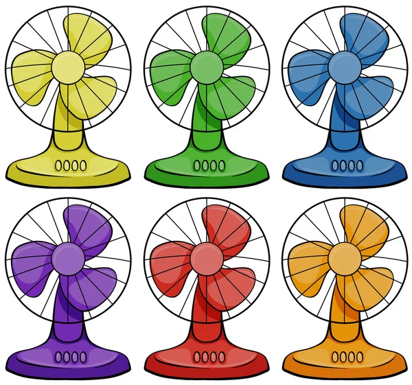 Электрические вентиляторы шести различных цветов — стоковый вектор