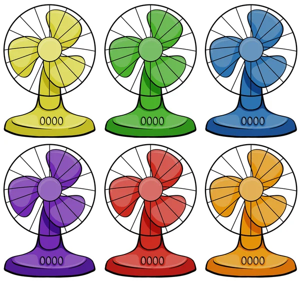 Eventails électriques en six couleurs différentes — Image vectorielle