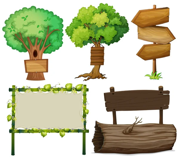 Verschillende ontwerpen van borden gemaakt van hout — Stockvector
