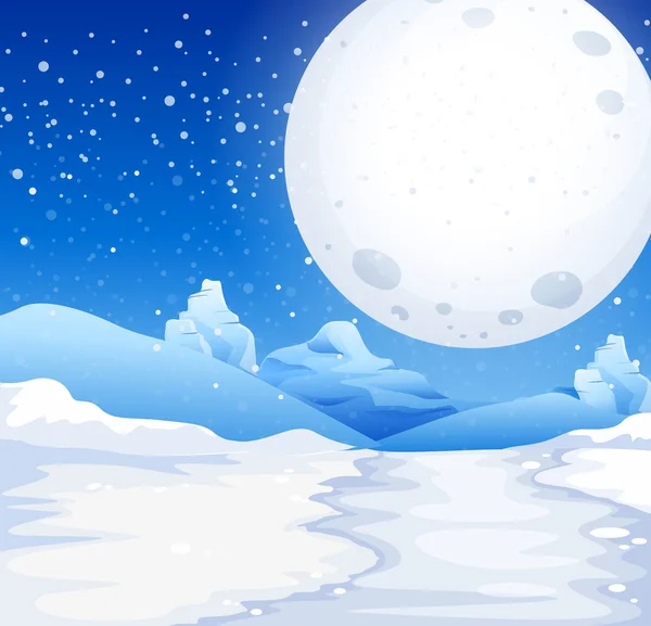 Scena con luna piena nella notte nevosa — Vettoriale Stock
