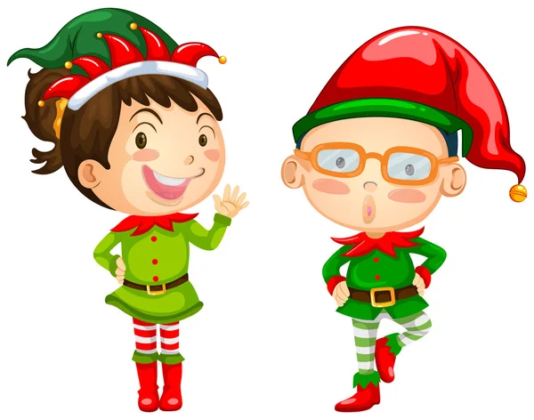 Tema de Navidad con dos elfos — Vector de stock