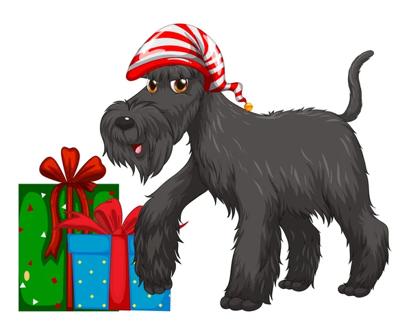 Tema de Natal com cão e presente — Vetor de Stock