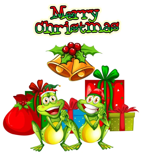 Plantilla de tarjeta de Navidad con ranas y regalos — Vector de stock