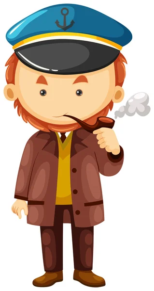 Sea captain in brown overcoat — Stock Vector