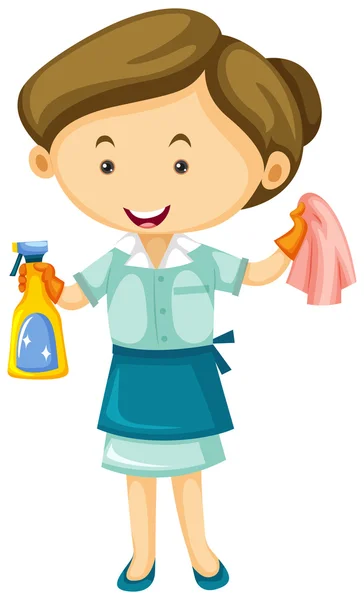 Maid with cleaner spray and cloth — Stock Vector