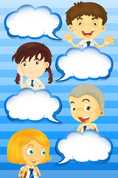 Boys and girls with speech bubbles — Stock Vector