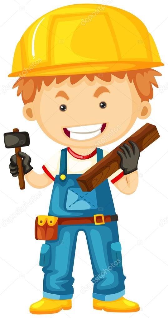 Carpenter with wood and tools