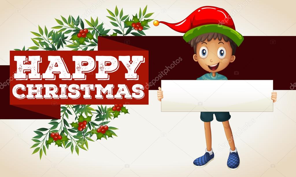 Happy christmas theme with boy and sign