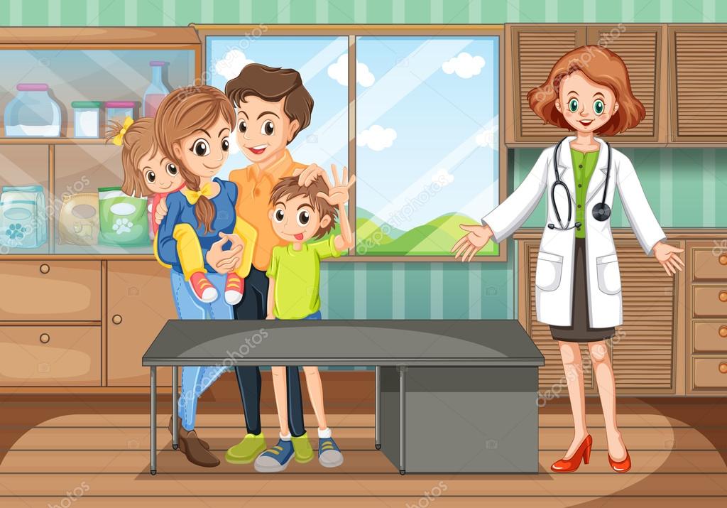Clinic scene with doctor and family Stock Vector Image by ©interactimages  #127797880