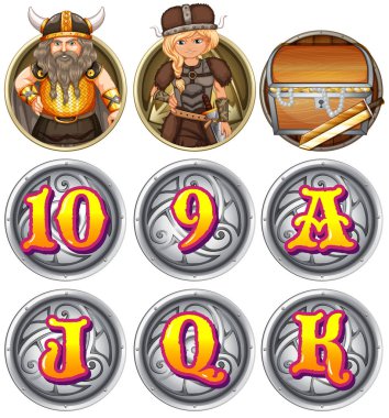 Viking karakterler ve sayılar rozetleri üzerinde