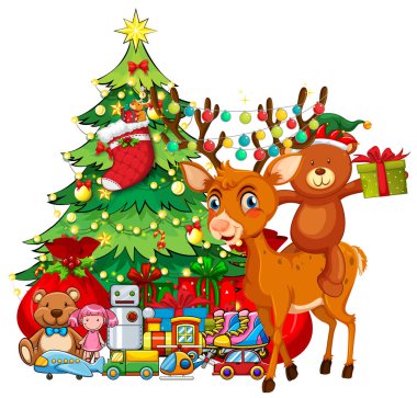 Ren geyiği ve Noel ağacı Noel Tema