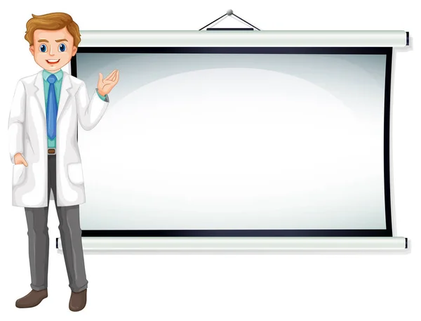 Γιατρός στέκεται μπροστά από την λευκή οθόνη — Διανυσματικό Αρχείο