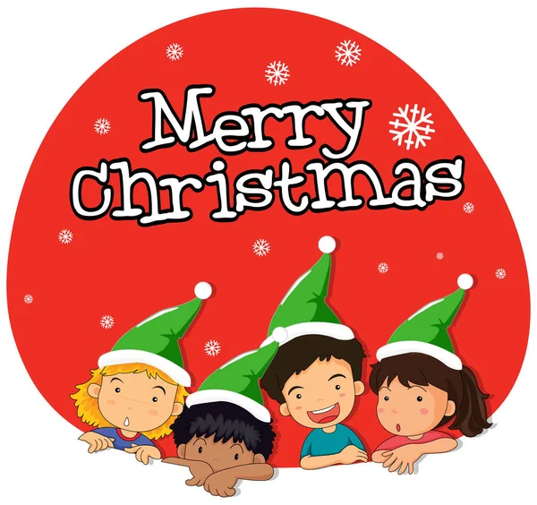 Tema natalizio con bambini in cappello verde — Vettoriale Stock