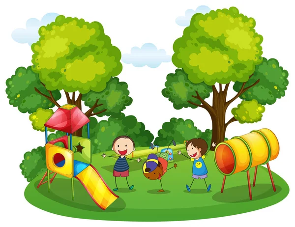 Дети играют на детской площадке — стоковый вектор