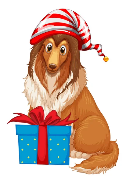 Weihnachtsthema mit Hund und Geschenkbox — Stockvektor