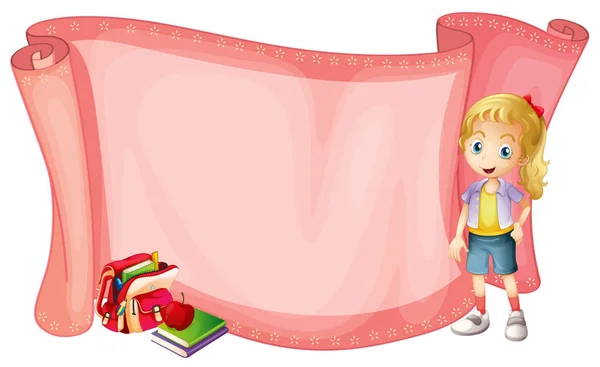 Бумажный шаблон с маленькой девочкой и школьной сумкой — стоковый вектор