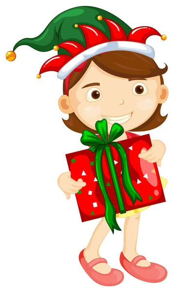 Різдвяна тема з дівчиною, що тримає подарункову коробку — стоковий вектор