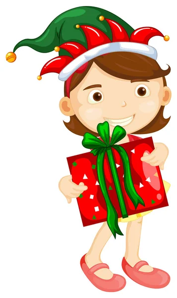 Christmas theme with girl holding present box — Stock Vector